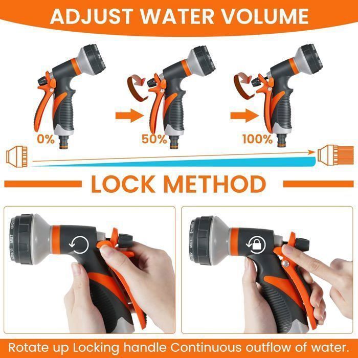 Gieter met 8 sproeistanden en 4 aansluitingen, voor autowassen, tuinieren, enz., 11*12*5,2 cm, oranje en zwart