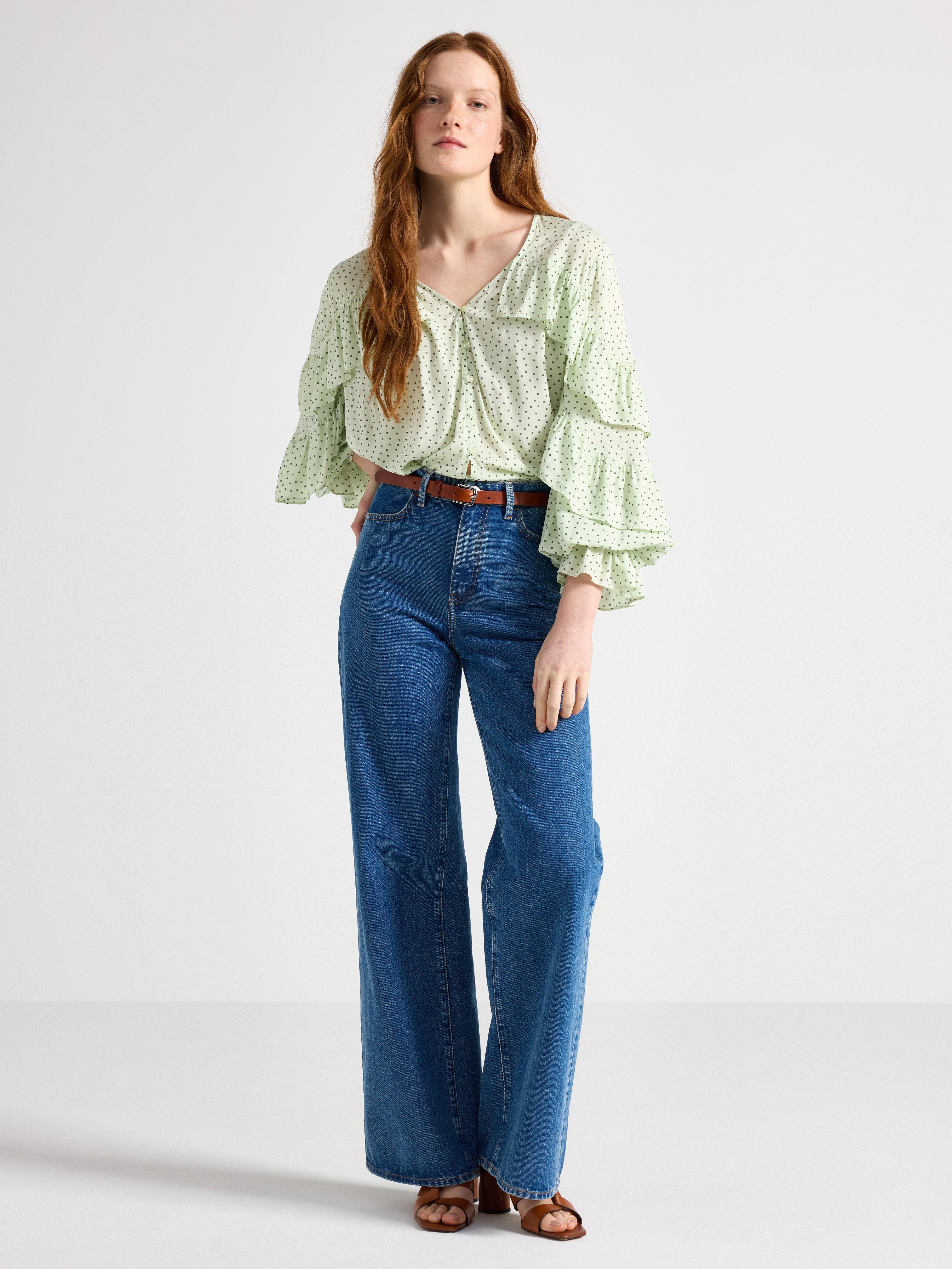 Blusa com babados verde claro