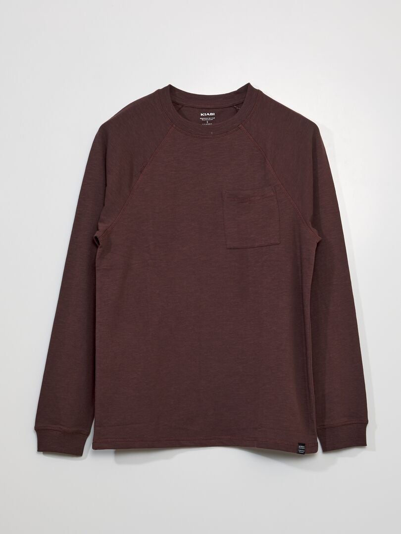 Zwaar T-shirt met lange mouwen - BRUIN