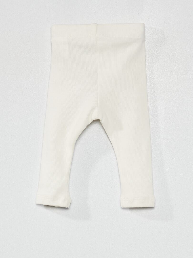 Leggings de punto acanalado de color liso - Blanco