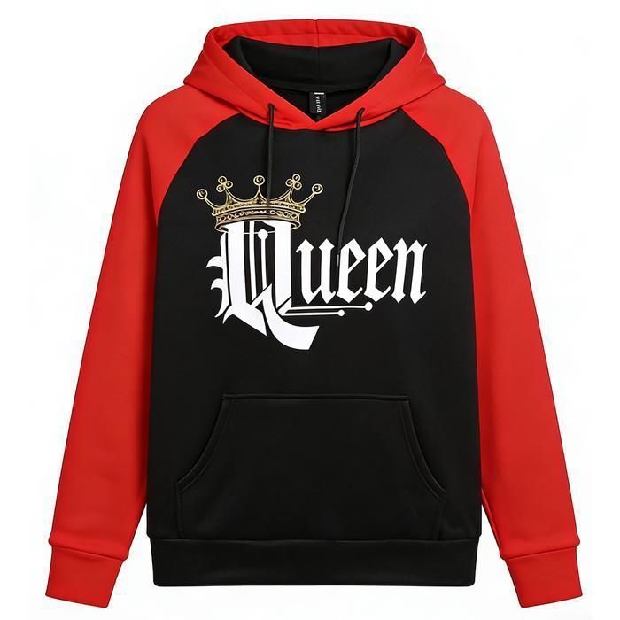 Moletom com capuz feminino LEOCLOTHO - Estampa da marca - Mangas compridas - Preto e vermelho