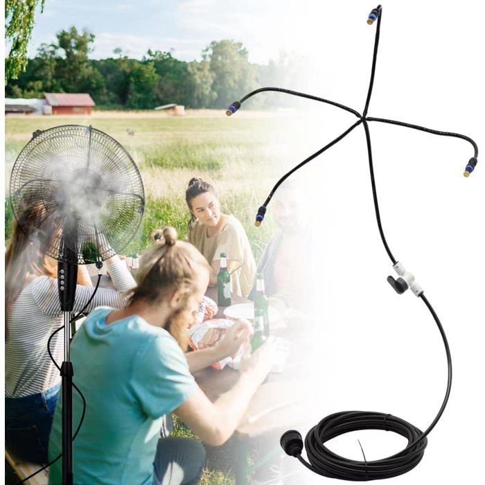 Kit de brumisation pour ventilateurs,brumisateurs 5m+4 buses en laiton rotatives à 360 °(ventilateur non inclus)