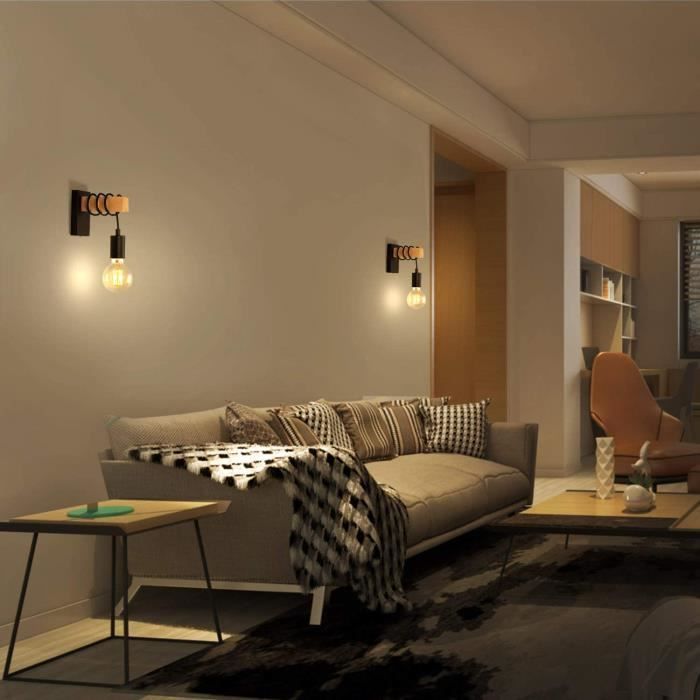 Vintage Industrial Wall Sconce in Wood and Black Metal - Zaku - E27 - Retro and Nostalgic Style