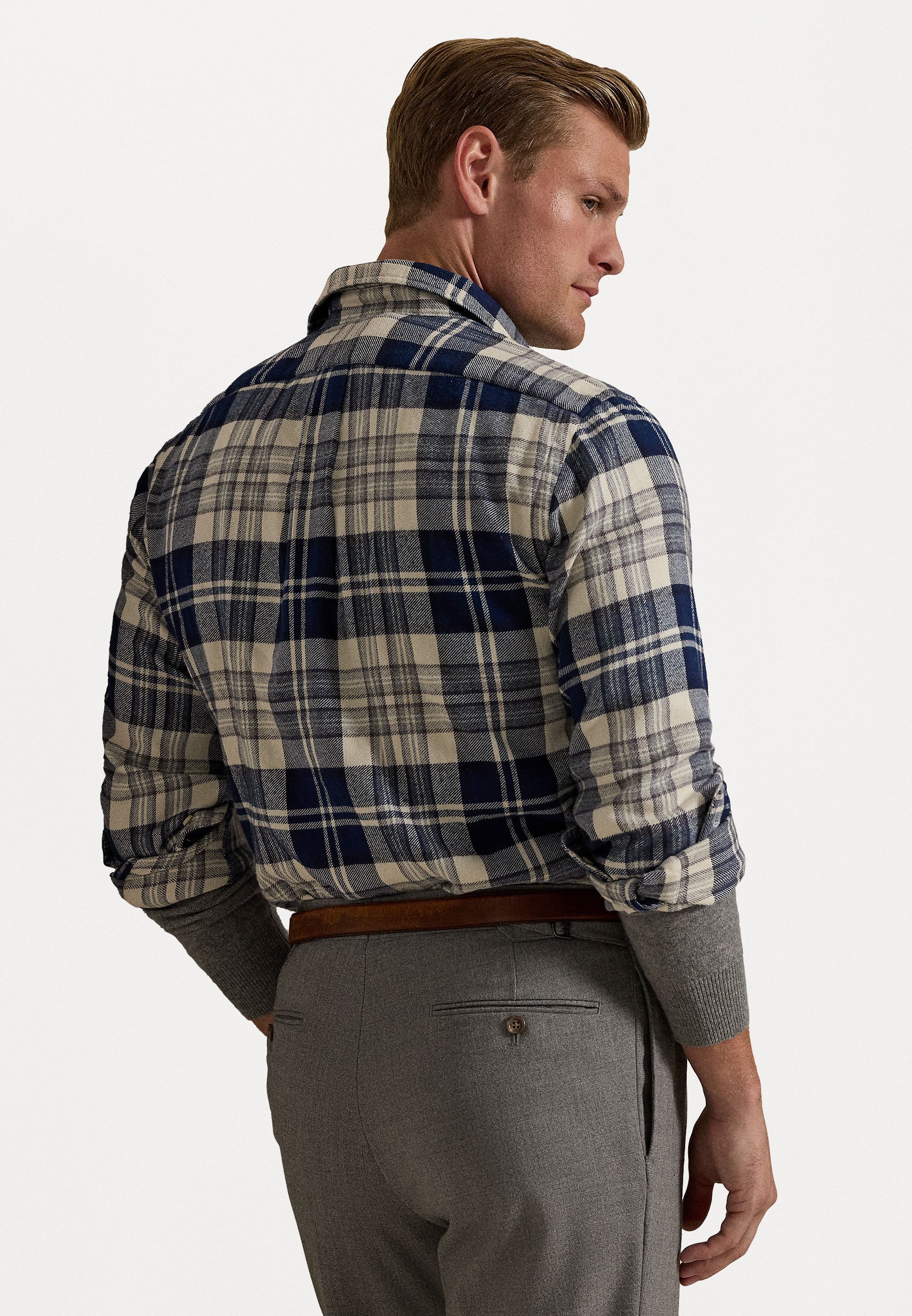 Chemise en flanelle brossée à carreaux Polo Ralph Lauren coupe personnalisée - Chemise - blanc cassé/marine