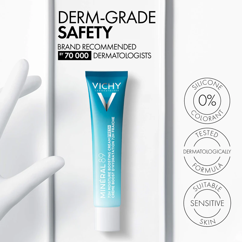 Vichy Minéral 89 72H Creme Hidratante Facial - Creme facial hidratante e refrescante com ácido hialurônico.