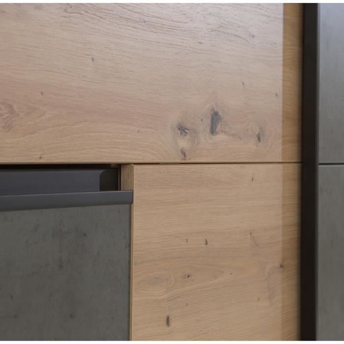 Armario con 2 puertas correderas y 3 cajones - Acabado en roble artesanal y hormigón gris - Ancho 200,1 x Profundidad 61,2 x Alto 200,5 cm - WINN2