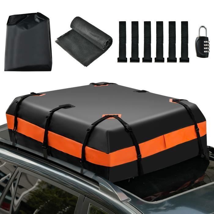 Cofre/bolsa de techo impermeable para coche COSTWAY de 424 litros con 10 correas reforzadas, 6 ganchos para puerta y alfombrilla antideslizante.