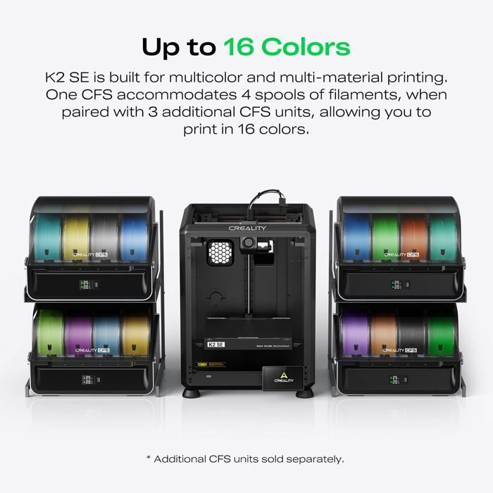Impresora 3D Creality K2 SE Combo y cartuchos de tinta multicolor: velocidades de impresión de hasta 500 mm/s.