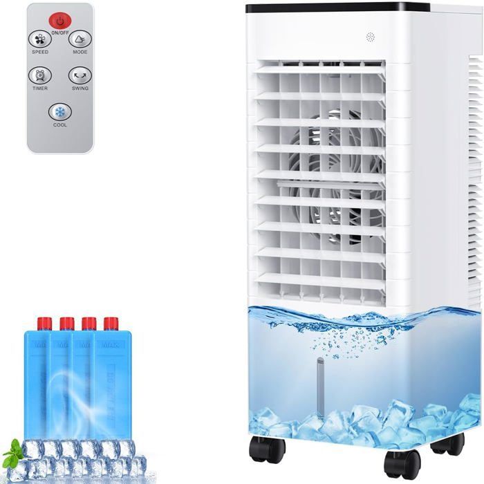 Aire acondicionado portátil silencioso, humidificador de bajo consumo de 6 litros, 3 velocidades, temporizador, para el hogar, la oficina o el dormitorio [Eficiencia energética A++]