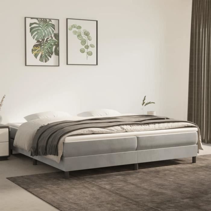 Rete a doghe - GAROSA - Velluto grigio chiaro - 200x200 cm - 2 posti - Montaggio semplice