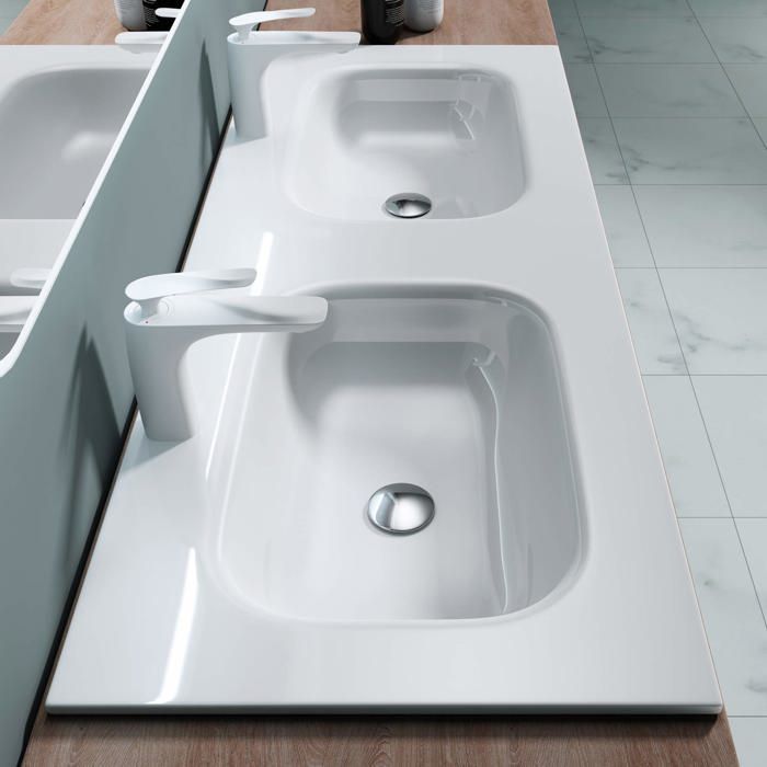 Lavabo blanco de 120 cm con lavamanos empotrado doporro Colossum04 120x48x14cm
