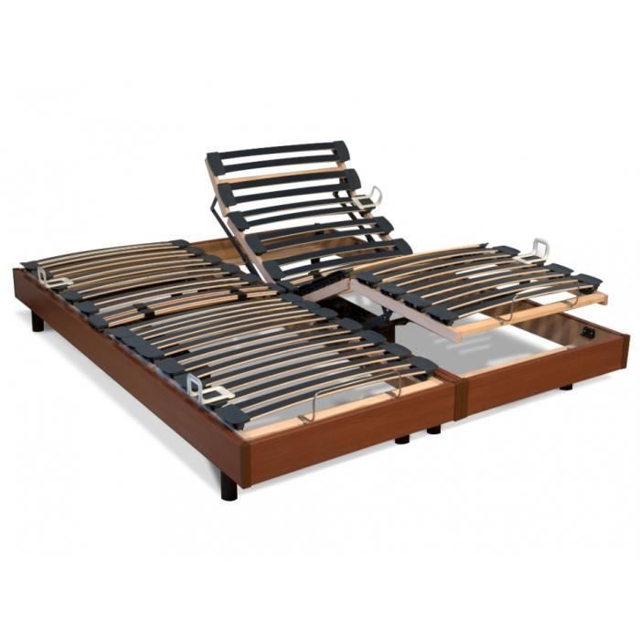 Base de cama de relajación con somier de láminas multicapa - VENTE-UNIQUE - 5 secciones - firmeza regulable - 80x200cm - madera de cerezo