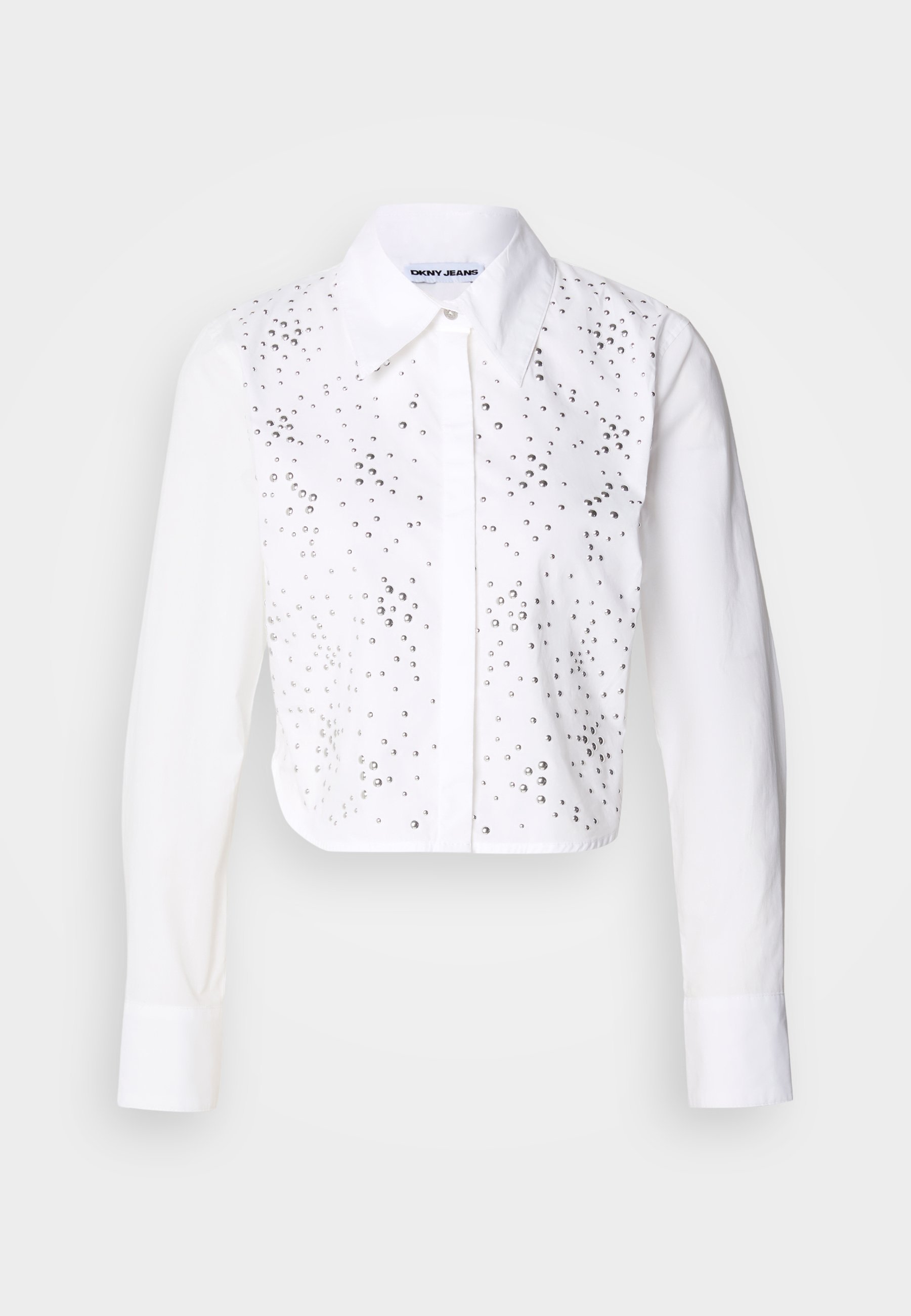 DKNY CROPPED COVERED PLACKET BUTTON FRONT SHIRT STUD EMBELLISHMENT - Halenka s knoflíky - white