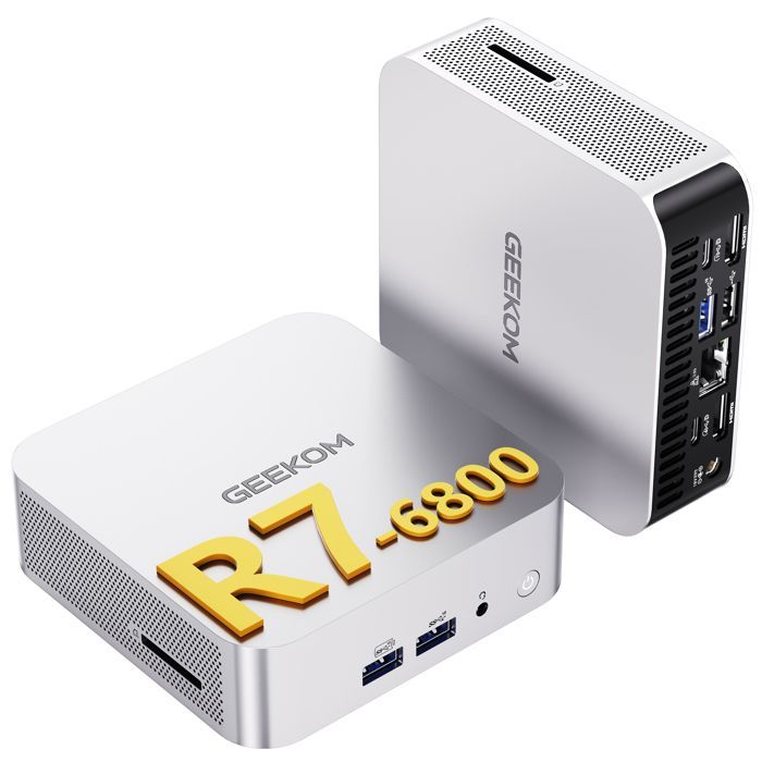 GEEKOM A6 Mini PC med AMD Ryzen 7 6800, Radeon 680M, 1 TB SSD, 16 GB DDR5 RAM, Mini stationær computer, Windows 11 Pro