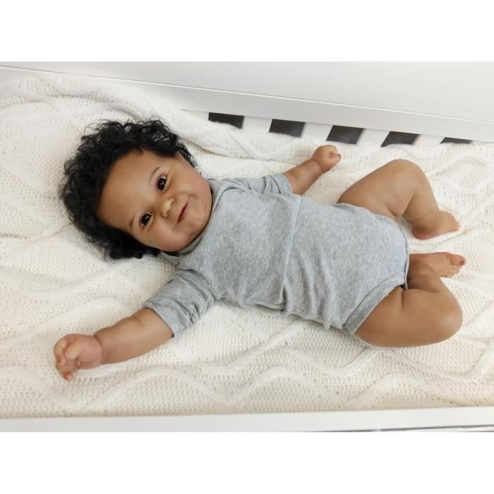 Poupée Bébé Reborn Complète 50cm - RUMOCOVO - Peau Noire - Cheveux Enracinés À La Main