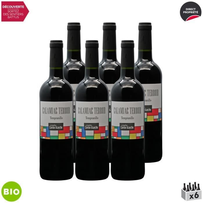 Pays d'Oc Calamiac Terroir Tempranillo Rouge 2021 - Bio - Lot de 6x75cl - Domaine Combe Blanche - Vin IGP Rouge du Languedoc -