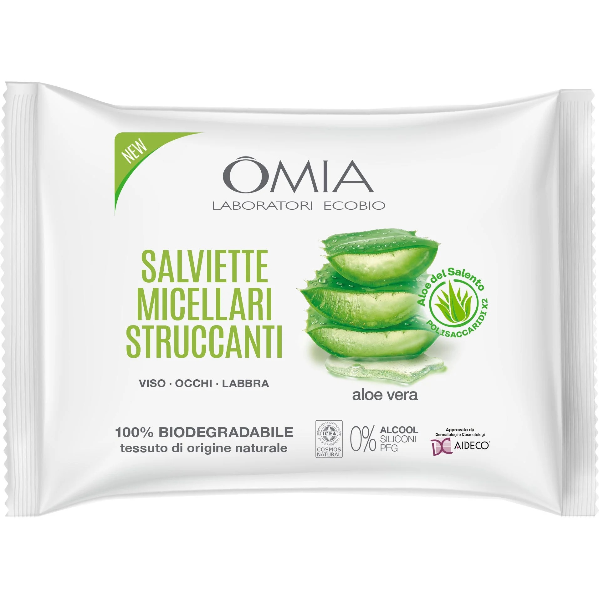 Lingettes démaquillantes OMIA Skincare à l'aloe vera, Salento, 20 unités
