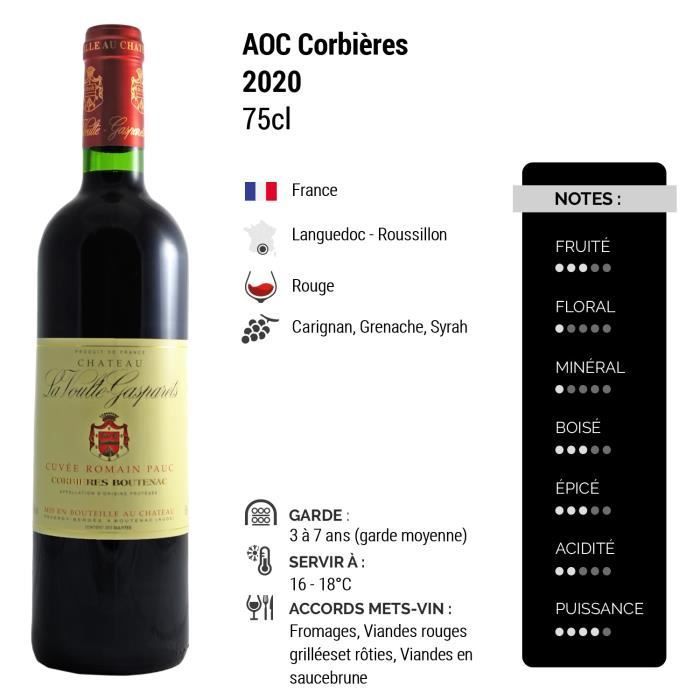 Corbières-Boutenac Cuvée Romain Pauc Rouge 2020 - Lot de 6x75cl - Château la Voulte Gasparets - Vin AOC Rouge du Languedoc -