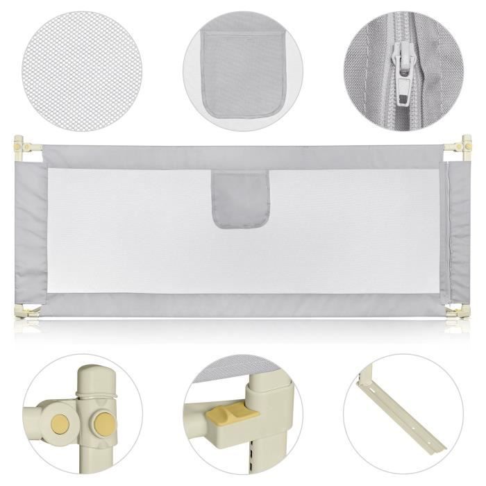 Willonin® Barrière de Lit Portable pour Enfant, Rail de Lit Pliable Anti-chute Pour Bébés, 200cm - Gris Clair