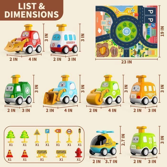 KUKUFUN 8 Pièces Bébé Jouet Voitures, Jouets pour Bébés à pousser et à tirer, Cadeaux d’anniversaire garçon fille 1 2 3 ans-CADEAU