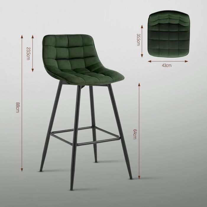 WOLTU Lot de 2 Tabourets de bar avec repose-pieds, Tabourets pour bar-bistro, Siège en velours, Pieds en métal, Vert Foncé