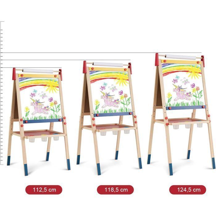 3 en 1 Chevalet pour Enfants en Bois de Pin, Tableau Magnétique en Double Face, 3 Hauteurs Disponibles