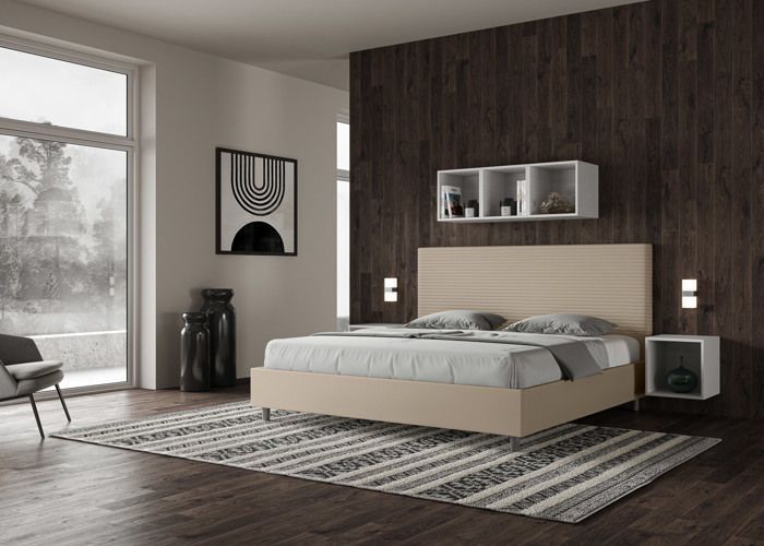 Lit king size coffre rembourré 200x210  similicuir taupe Focus