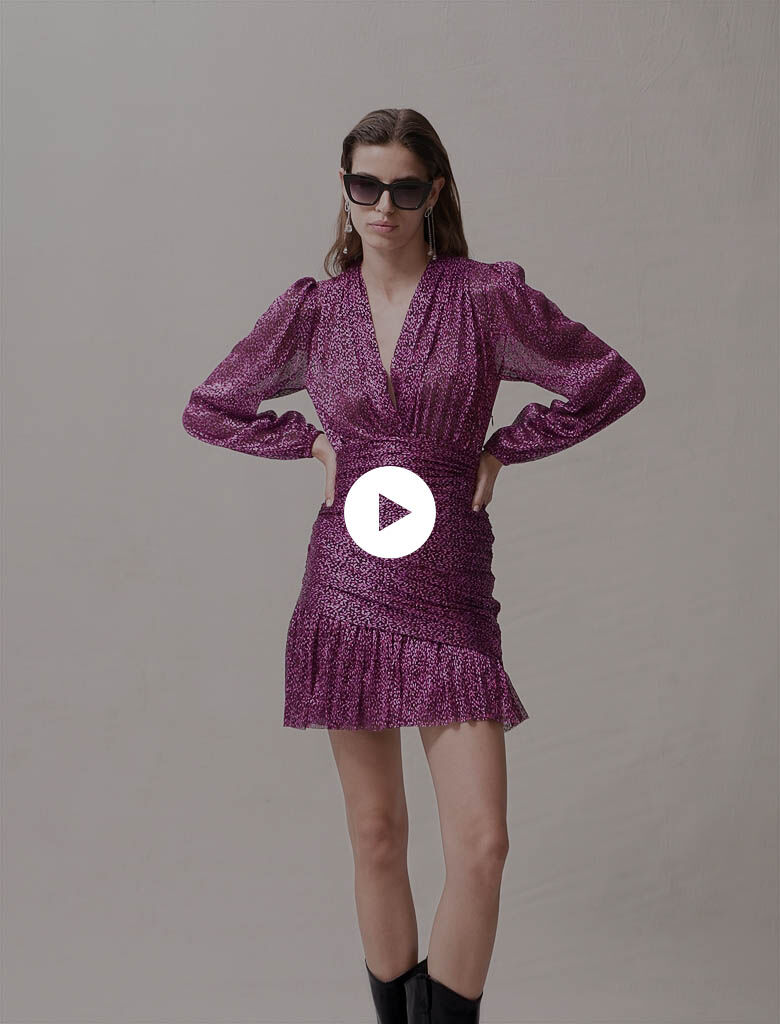 Geplooide jurk van metallic vezels - fuchsia