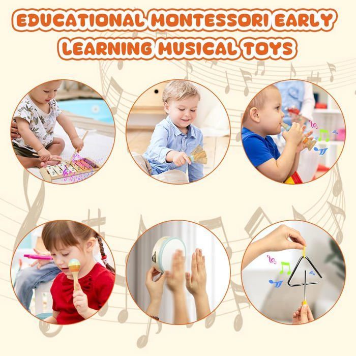 Strumenti musicali per bambini - Giocattoli musicali Montessori - Giocattoli in legno - Giocattoli per bambini e bambine - Dai 3 anni in su