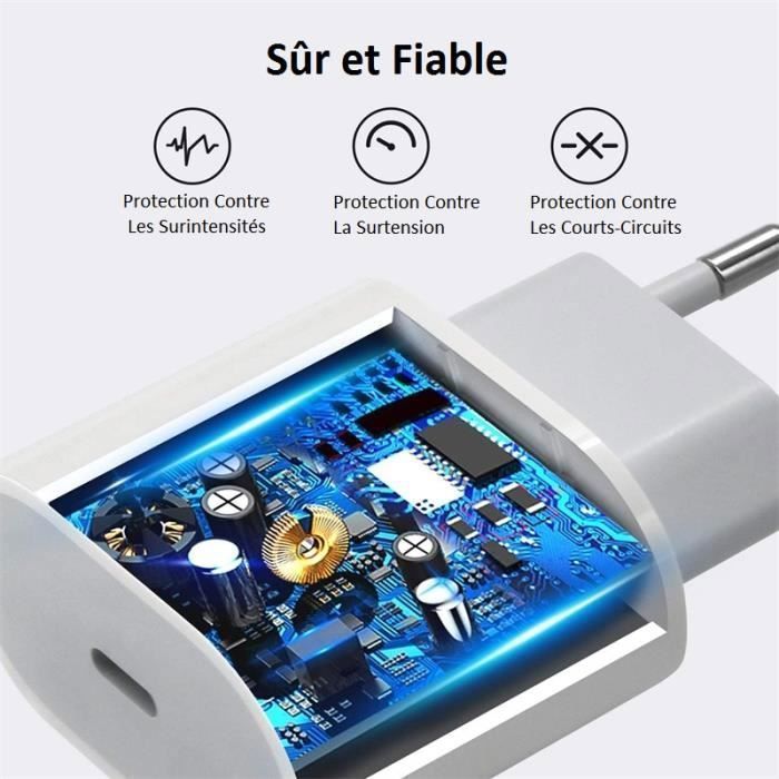Cargador rápido de 20 W - QJRRX - USB C - 1 m - Compatible con iPhone 15 y Galaxy S24