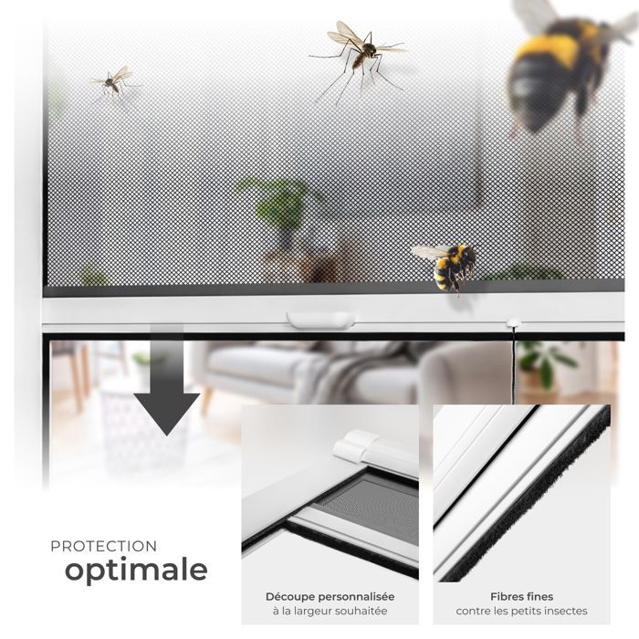 TECTAKE - Mosquitera enrollable ajustable y resistente a los rayos UV para ventanas, 110x160cm - blanco/negro