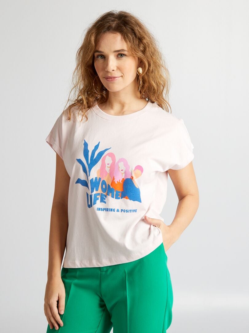 Bedrukt katoenen T-shirt - ROZE