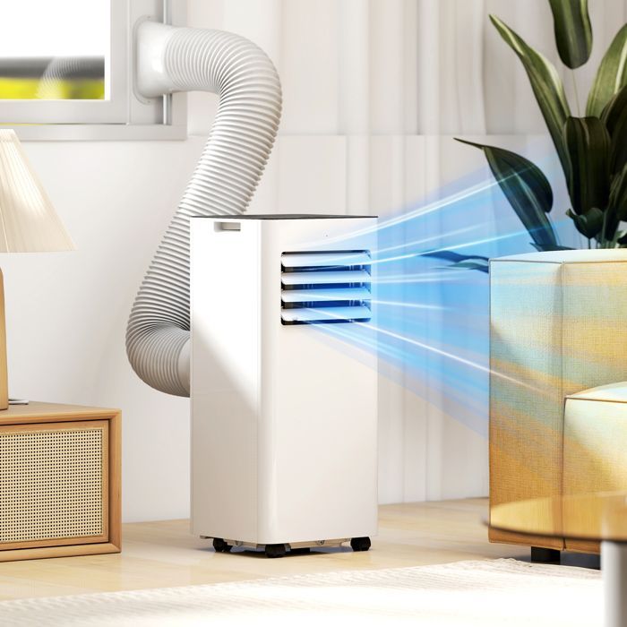 Aire acondicionado portátil HOMCOM - 9000 BTU/H - Ventilador de refrigeración y deshumidificador 3 en 1 - Temporizador y control remoto - Blanco