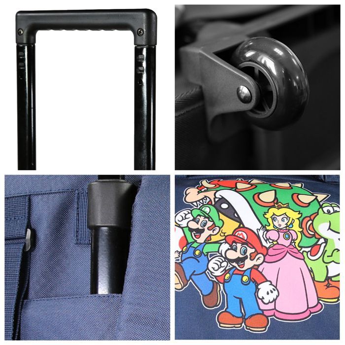 Bagtrotter - Super Mario -  Cartable 38cm  - Cartable à roulettes - Marine - 2 Compartiments  - 1 Poche Sous Rabat - Bretelles...