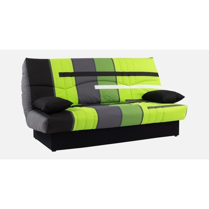 Divano letto a 3 posti con meccanismo click-clack - Tessuto con motivo Green Track - L 190 x P 92 cm - DREAM - Stile contemporaneo