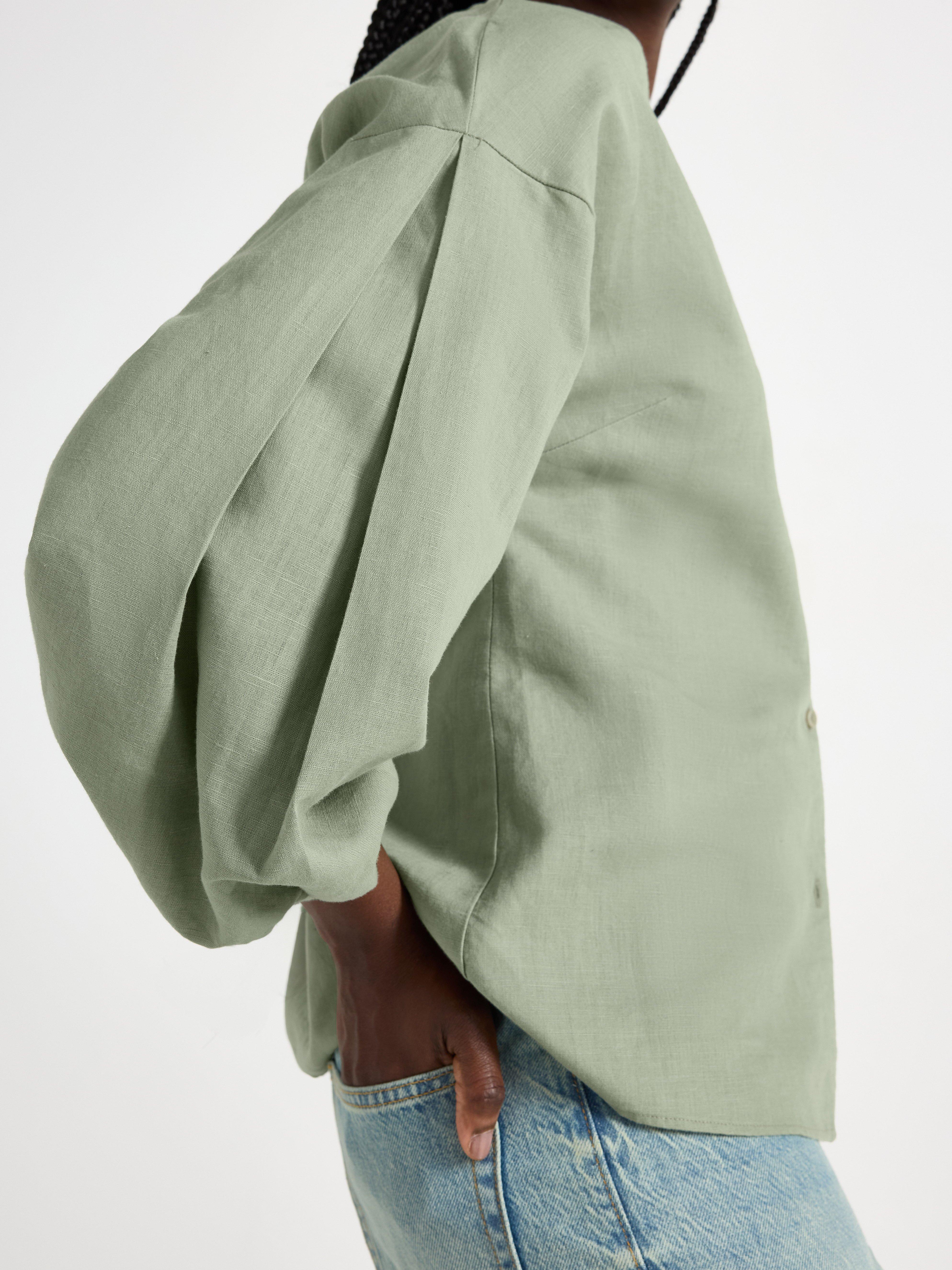 Blus i linneblandning Dusty Green