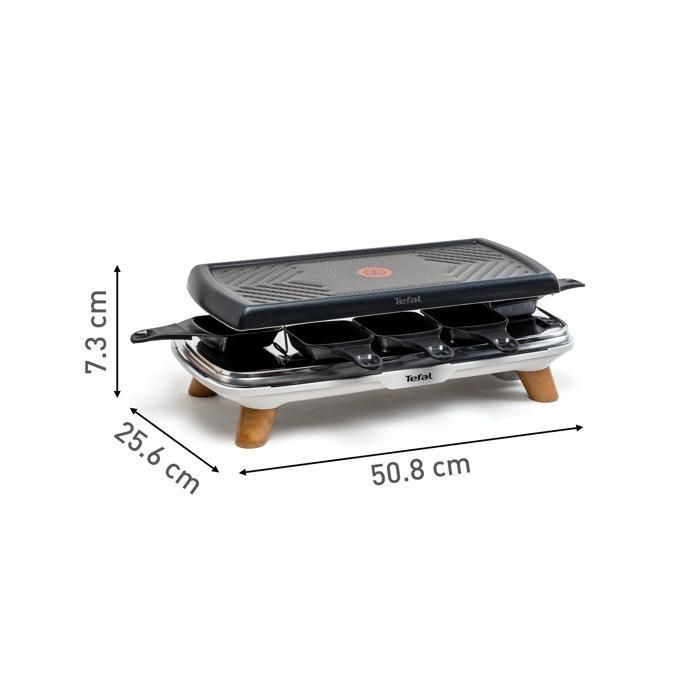 Plancha para raclette TEFAL GOURMET con 8 cazoletas extragrandes, más indulgencia, gris RE610D12