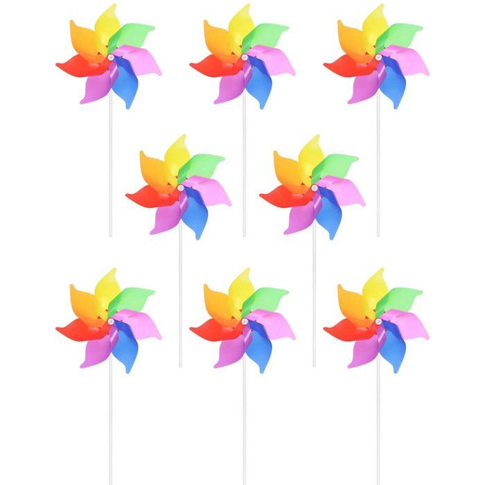 Lot de 8 moulins à vent multicolores pour balcon, arc-en-ciel, pour enfants, convient pour le jardin, l'extérieur,protection contre