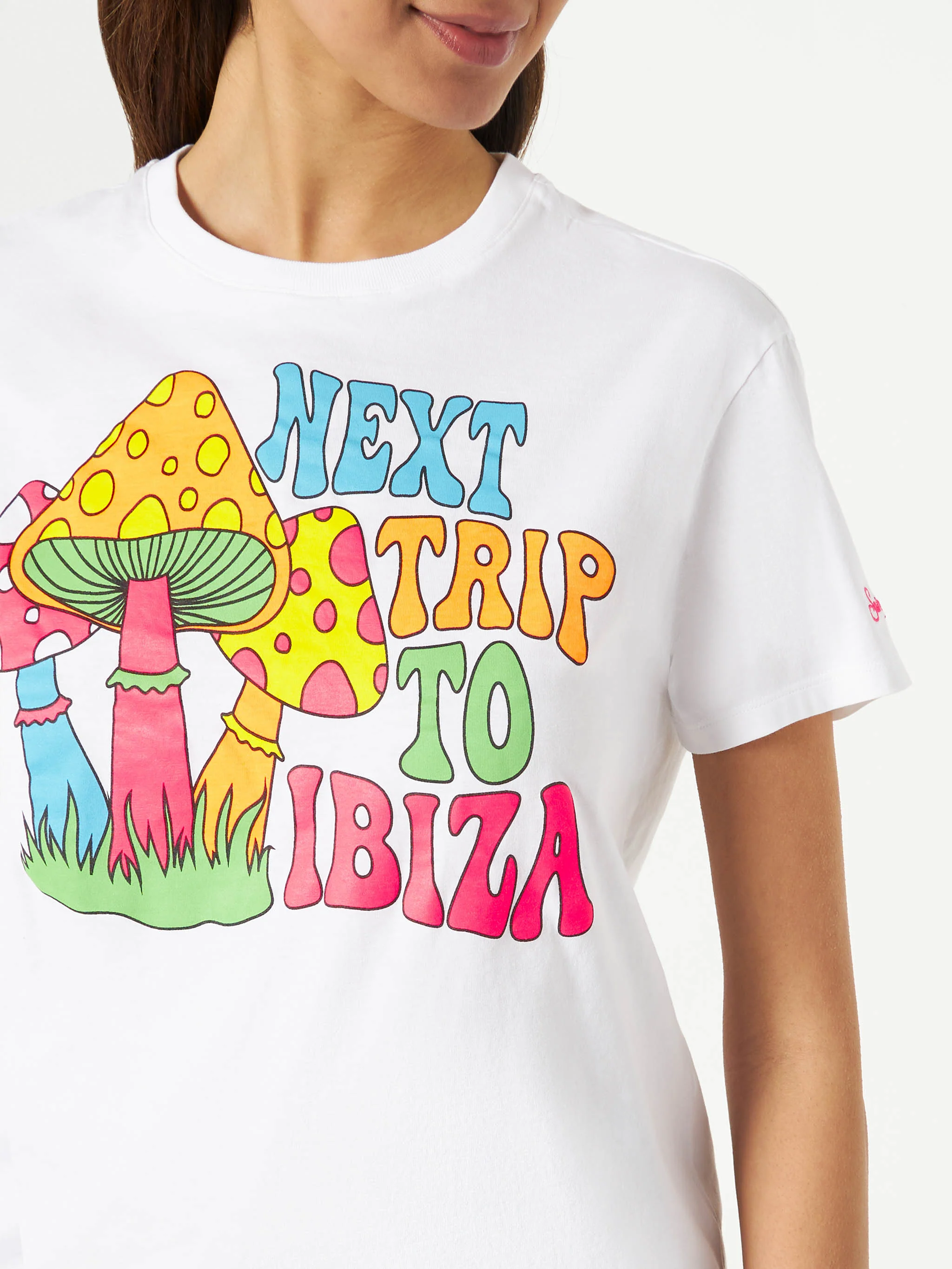 Camiseta de algodón para mujer con estampado de setas