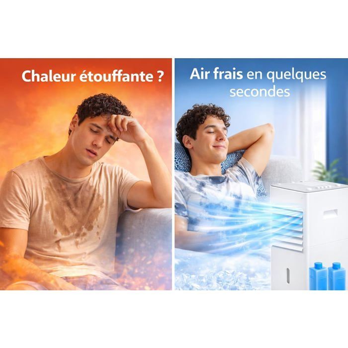 Aire acondicionado/enfriador sin extracción de 5 litros: Ventilador, humidificador, purificador, 3 velocidades, bolsas de hielo, silencioso.