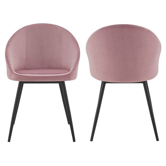 Juego de 2 sillas vintage DIANE en terciopelo rosa.