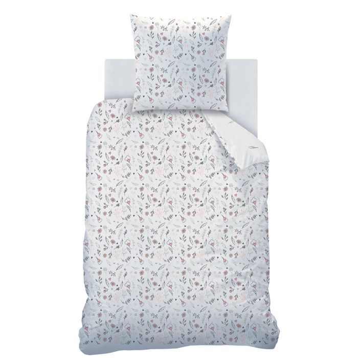 Juego de ropa de cama infantil 100% algodón - MATT & ROSE - HEART CATCHER - Blanco - 140x200+65x65cm