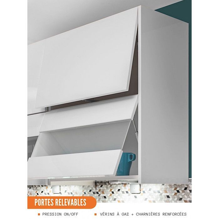 Meuble haut SLIM de cuisine Bellissi Blanc Brillant 1 porte relevable L 80 cm - Cuisineandcie