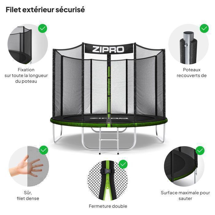 ZIPRO JumpPro OUT Garden Trampoline – Safety Net, 150 kg Load Capacity, 8FT Ø 252 cm – Durable and Stable