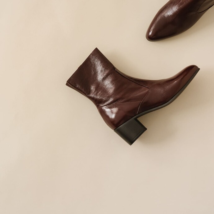 Bottines à talons  en cuir vieilli marron