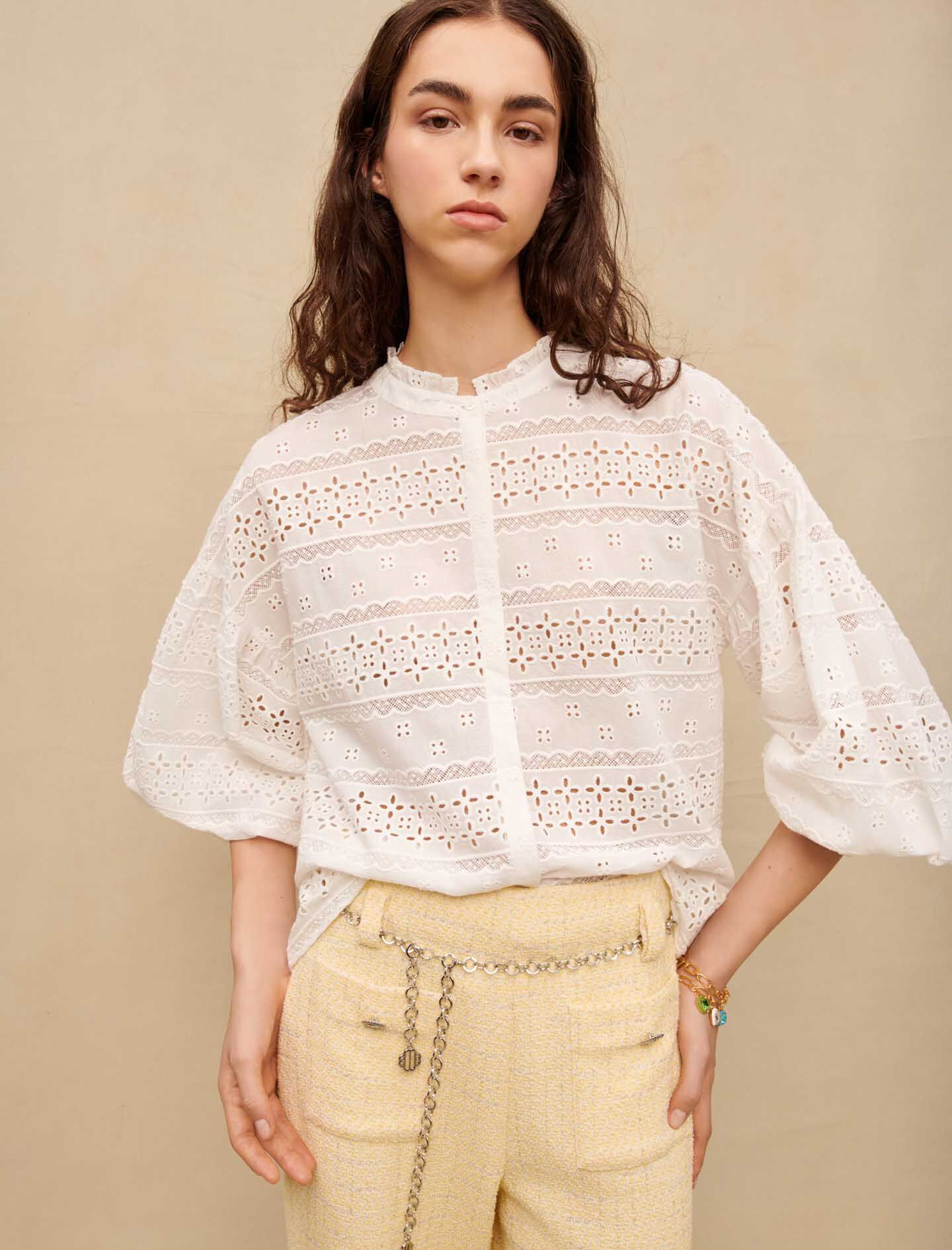 Witte katoenen blouse met borduursels - Wit