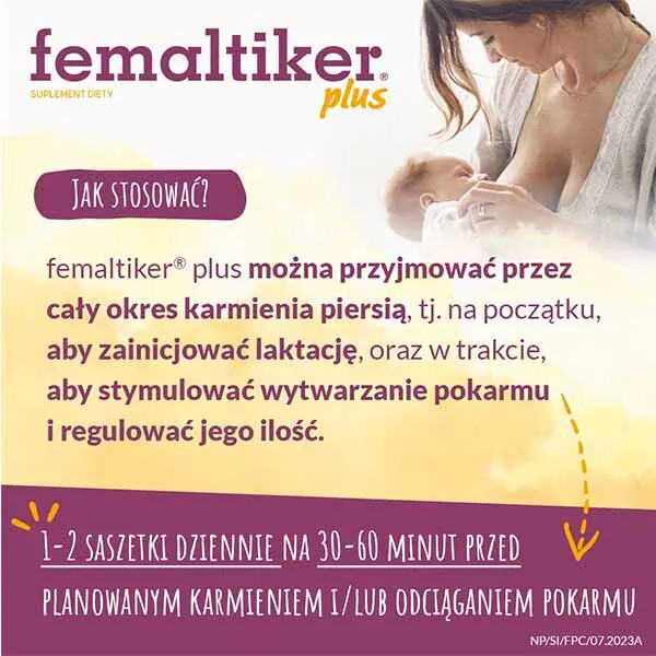 Femaltiker Plus, Suplement diety wspomagający laktację, Saszetki o smaku czekoladowym