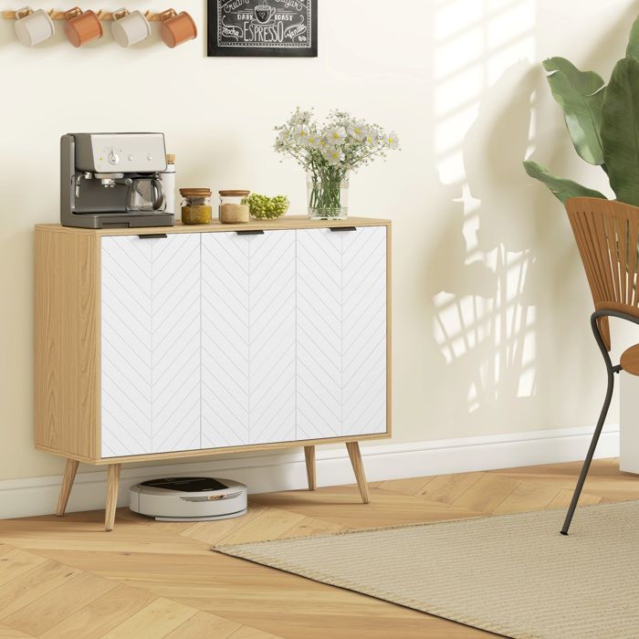 HOMCOM - Aparador de cocina - Tablero de partículas - 91,5 x 35 x 77,4 cm - Blanco y madera natural