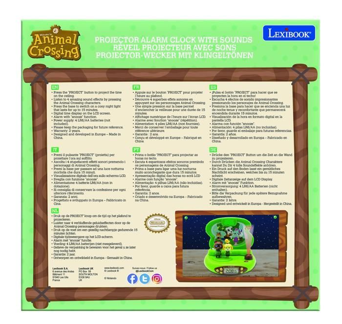 Despertador com projetor 3D e sons do Animal Crossing