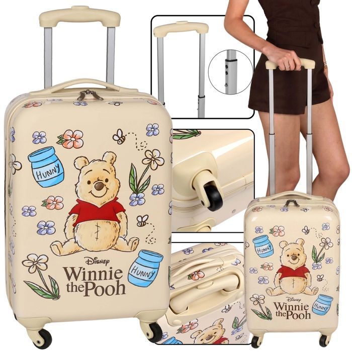 Maleta de viaje rígida color crema de Winnie the Pooh, maleta de cabina con ruedas, equipaje de mano, 54x35x20cm